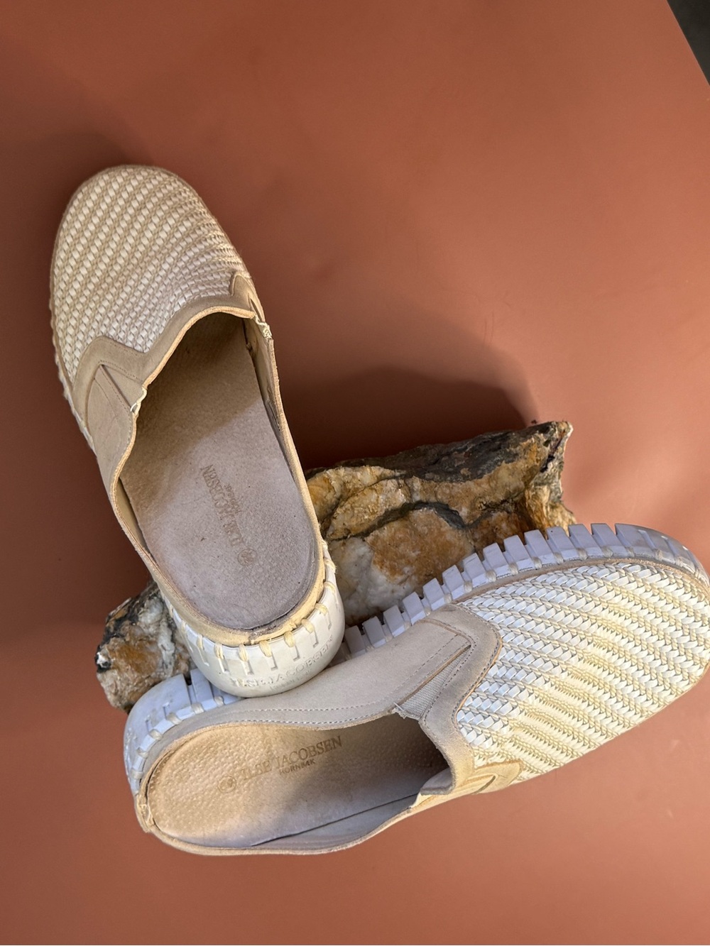 Ilse Jacobsen Cream Woven Slip-On Moccasins